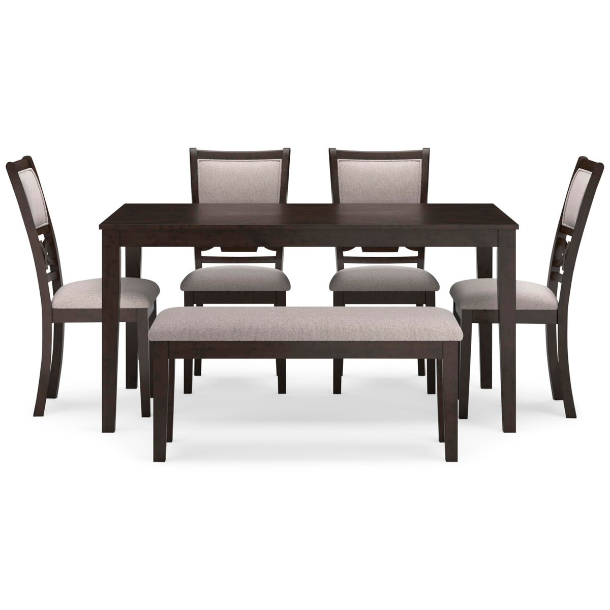 Signature Design by Ashley Langwest Dining Room Table Set, 4 Upholstered Chairs and Bench, Seats 6, Cushioned Seats, Wood, Cherry Brown