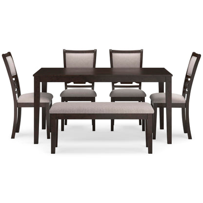 Signature Design by Ashley Langwest Dining Room Table Set, 4 Upholstered Chairs and Bench, Seats 6, Cushioned Seats, Wood, Cherry Brown
