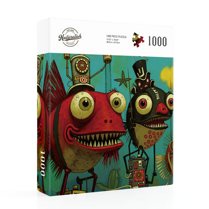 Naturelish 1000 Piece Puzzle for Adults, Quirky Piranha-Inspired Artwork with Unique-Shaped Pieces, Matte Texture, Color-Coded Backing, Challenging Gift for Puzzle Lovers 26.6 x 19.2 in