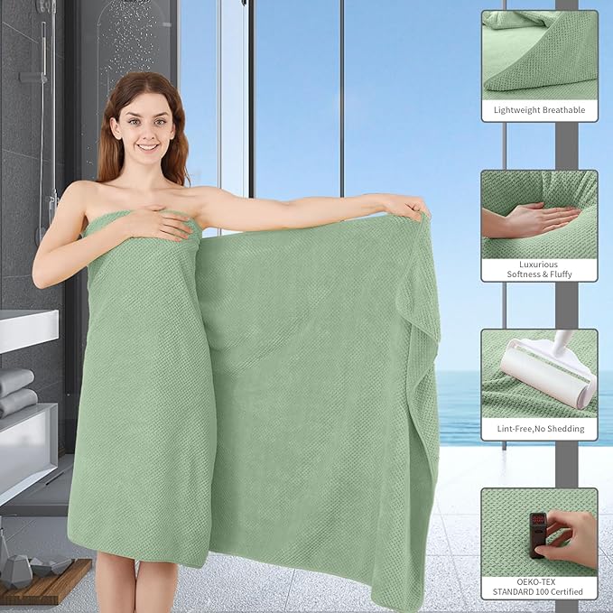 8 Piece Bathroom Towel Set Green |2 Oversized Large Bath Towels Sheet, 2 Hand
