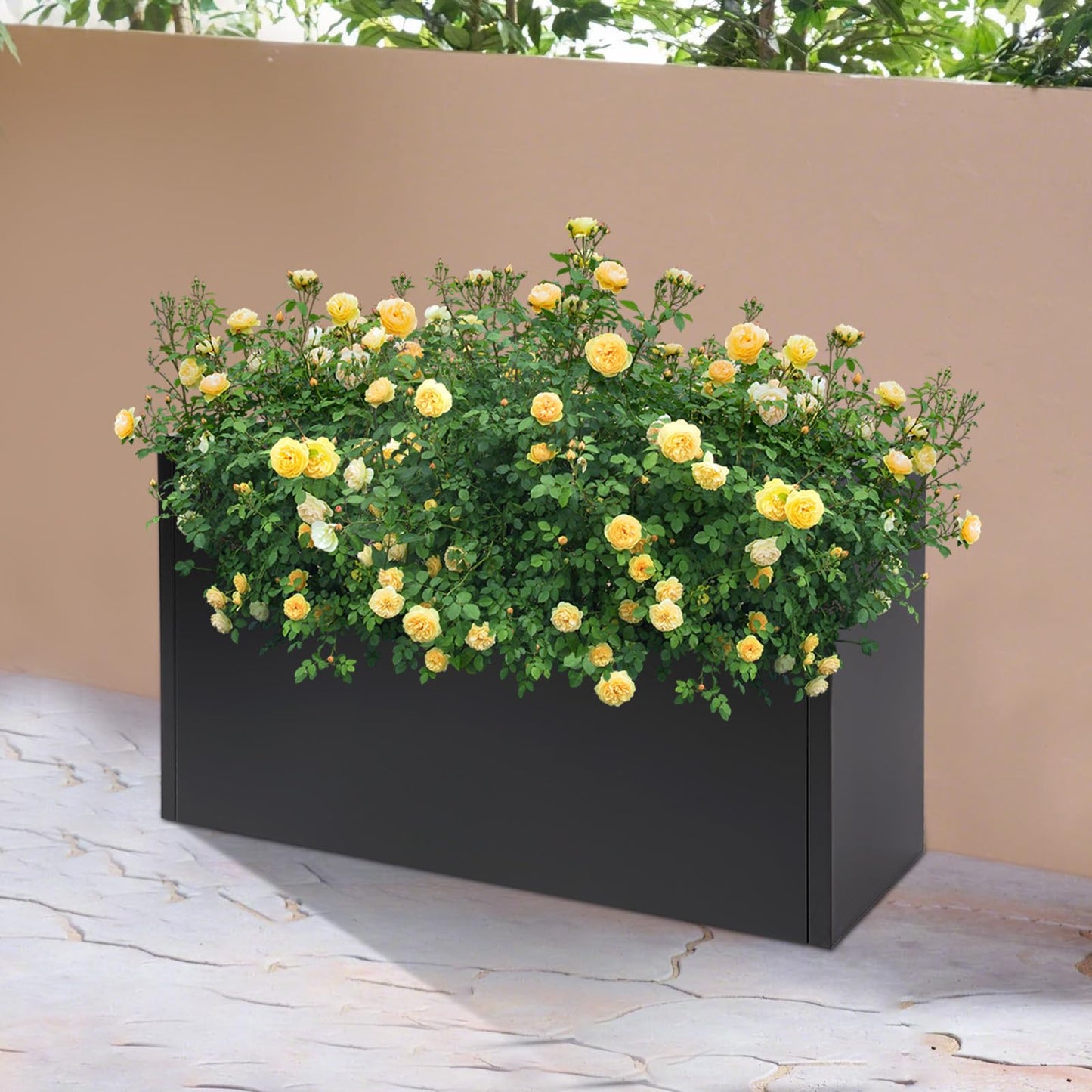 Ginelm 38”L x 15”W x 15”H Metal Long Planter Box for Outdoor Plants Large Rectangular Planter Boxs Spliced Flower Pot for Flowers Garden