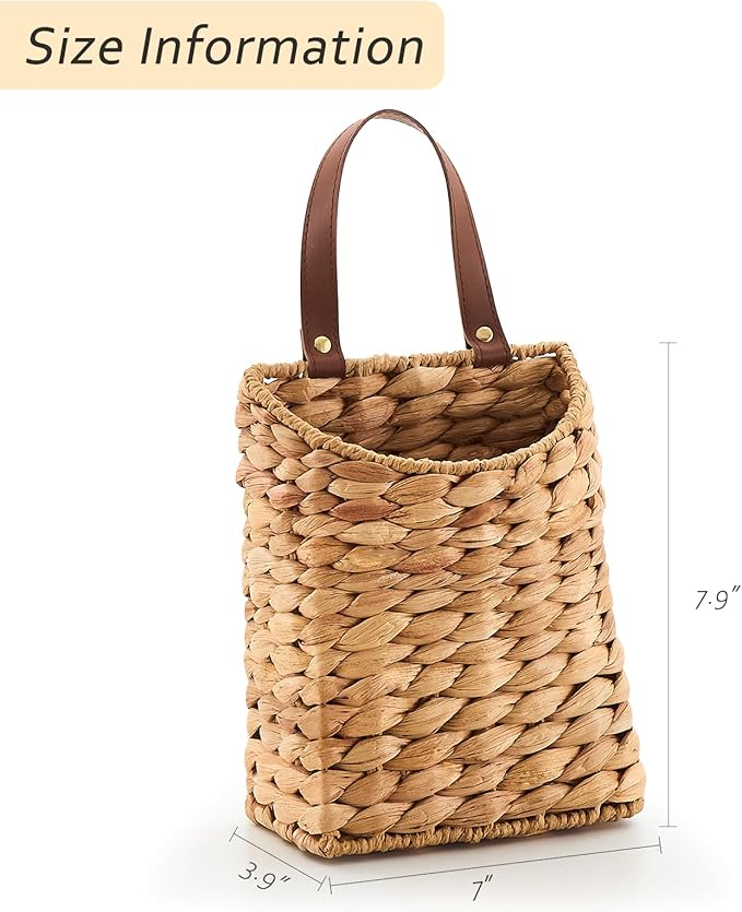 Wall Hanging Pocket Basket Portable Water Hyacinth Storage Basket Decorative
