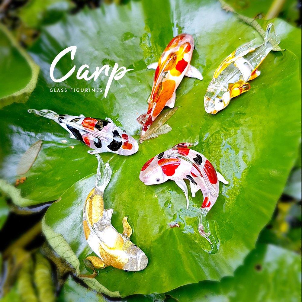 (Bundle of 5) Handmade Carp Fish Koi Fish Family Figurine Art, Cool Stuff, Miniature Aquatic Animals, Home or Garden Decor Gift Ideas - No.1