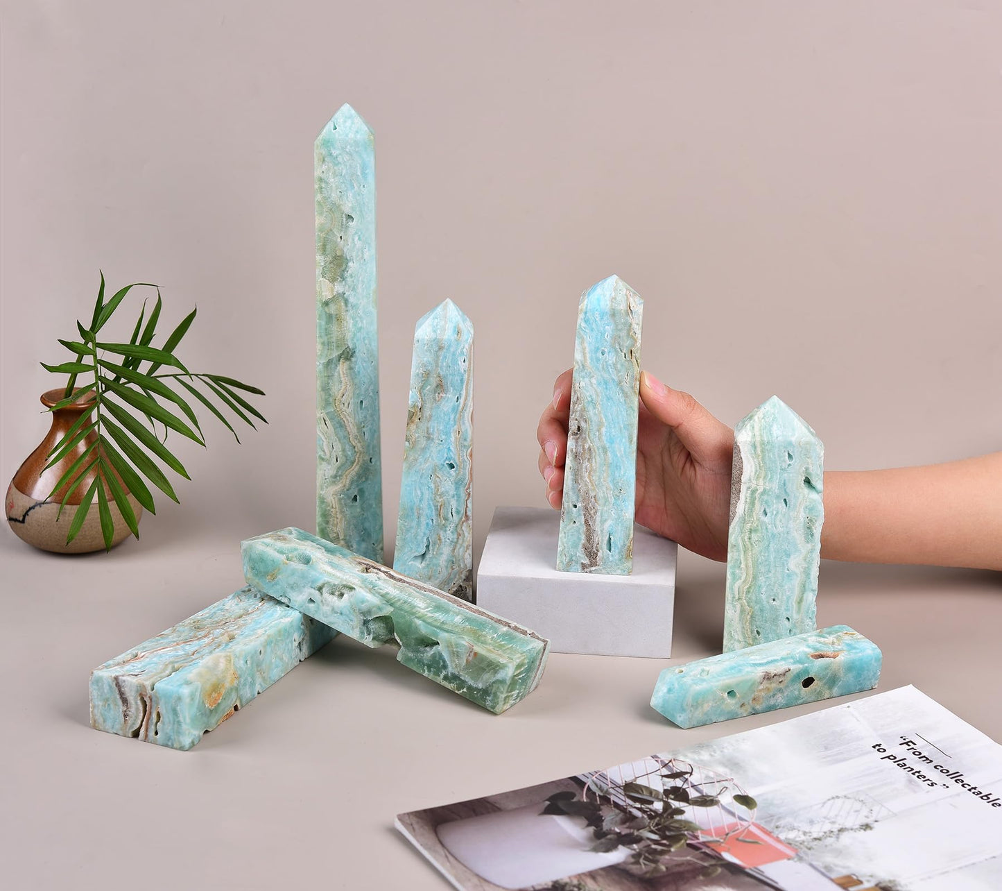 AMOYSTONE Healing Large Crystal Tower Hemimorphite Obelisk Blue Small 7-14 OZ for Home Décor Crystal Grid Meditation Therapy