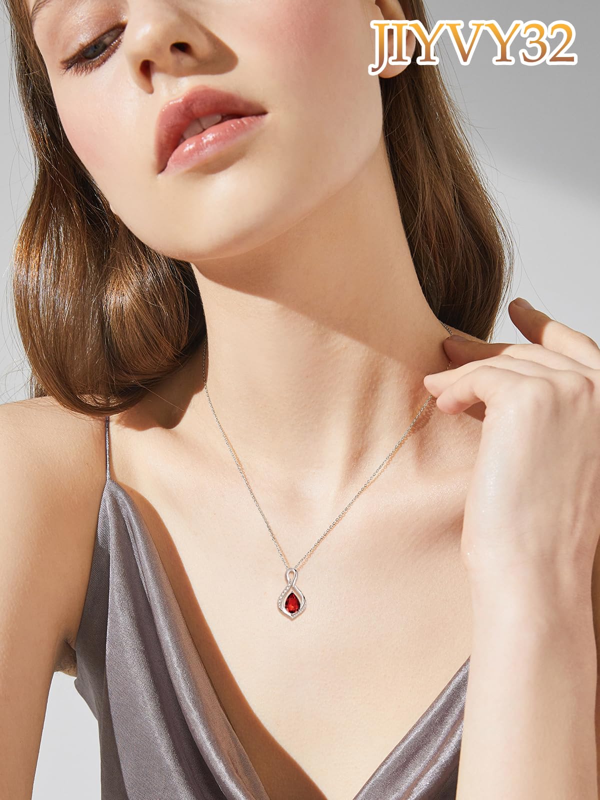 JIYVY32 Red Garnet Infinity Necklace for Women January Birthstone Necklaces White Gold Plating Anniversary Birthday Gifts for Wife Her Mom Girlfriend Birthstone Jewelry Gifts for Women