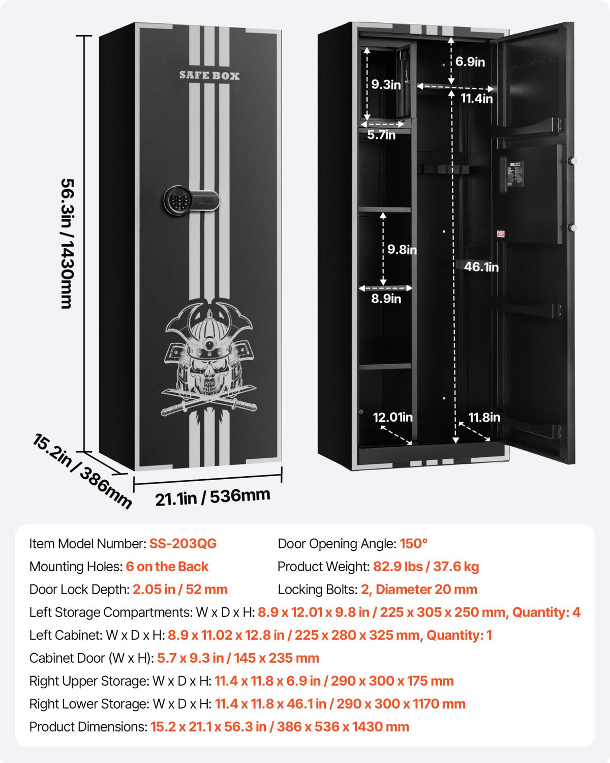 VEVOR 4 Gun Safe, Long Gun Cabinet for Rifles and Pistols, Quick Access Rifle Safe with 3 Ammo Slots and 2 Adjustable Racks, Large Digital Cabinet with Key and Password Lock(Assembly Required)