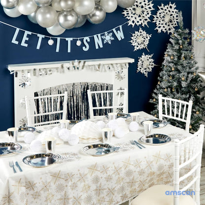 Metallic Silver Foil Snowflake Swirl Hanging Decorations - 24", 12 Pieces - Perfect Hanging Cutouts for Christmas Holiday Cheer