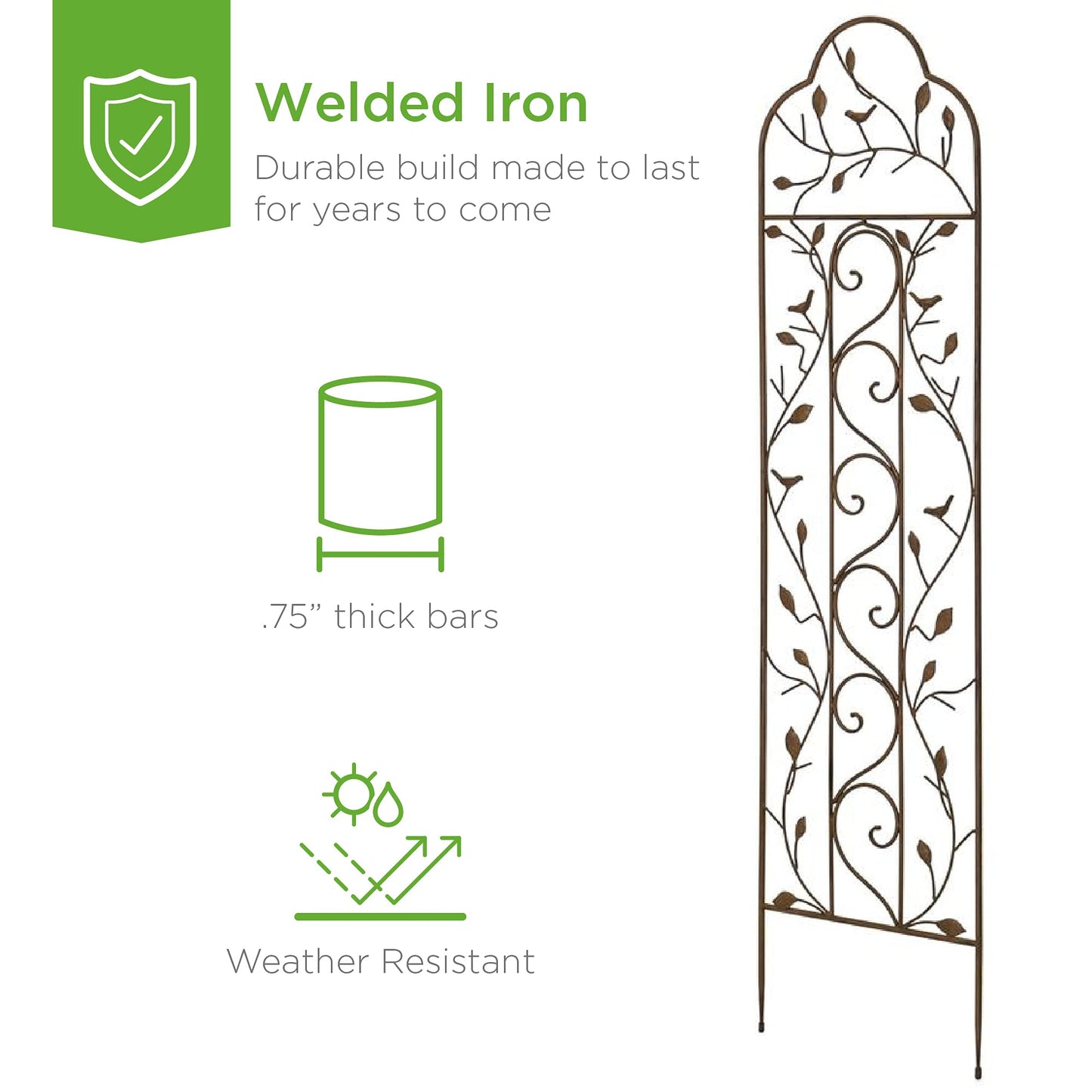 Best Choice Products 60x15in Iron Garden Trellis, Arched Outdoor Decoration w/Branches, Birds for Lawn, Garden, Backyard, Climbing Plants - Bronze