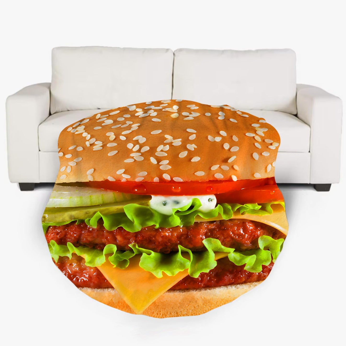Hamburger Blanket for Kids Adults Round Cozy Flannel Funny Gifts Realistic Food Giant Big Throw Blankets Novelty Soft for Men Women for Bed Couch 71 Inches