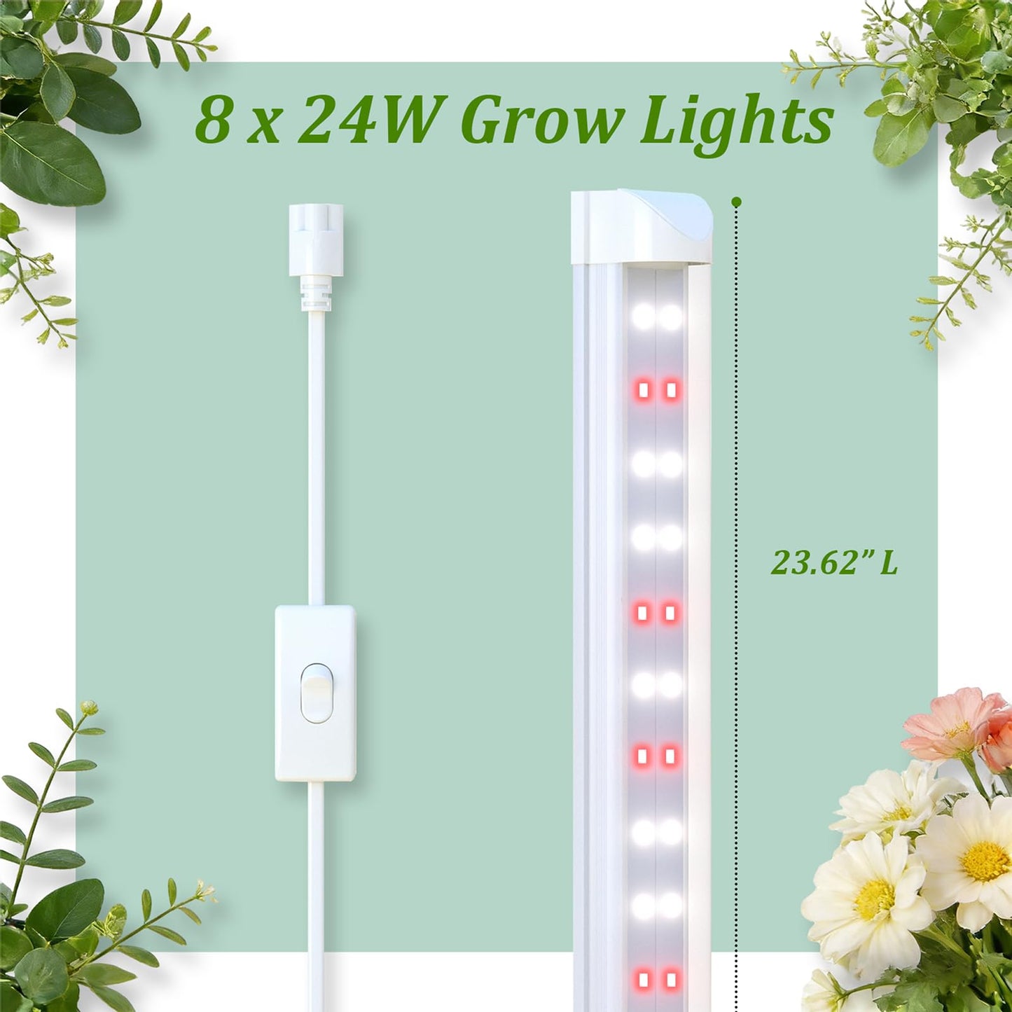 Gaudeoo Plant Stand with Grow Light, 6-Tier DIY Plant Shelf with Grow Lights for Seedlings, Greenhouse, Indoor, 8 Pack 5000K 192W LED Full Spectrum Growing Lamp with Rack, Wheel, 29"x13.5"x73.5"