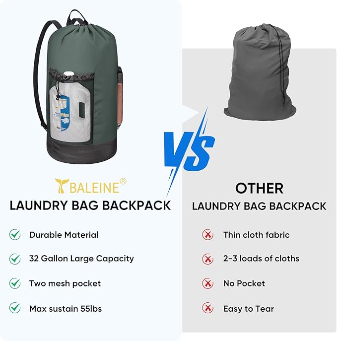 BALEINE 120L Laundry Bag Backpack, 900D Oxford Fabric Large Travel Laundry Bags