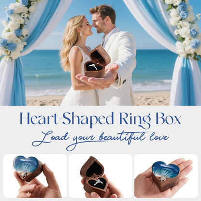 SAMAH Ocean Resin Heart Engagement Ring Box, Birthday Gifts for Women Mom, Personalized Walnut Wooden Ring Box, Ring Display Box for Proposal, Wedding, Anniversary, Valentine's Day, Mothers Day Gifts