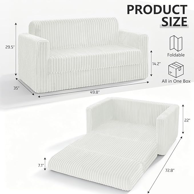 HABUTWAY 49.8" Loveseat Boneless Couch, 4-in-1 Convertible Sofa Bed, Plush Fur
