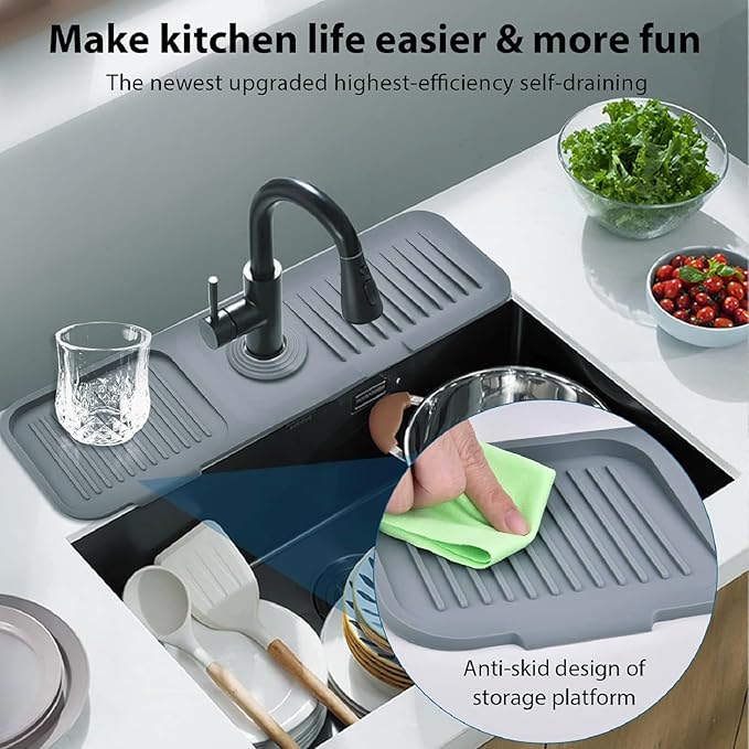 Silicone Sink Splash Guard for Kitchen & Bathroom, 17.7 inch Faucet Mat