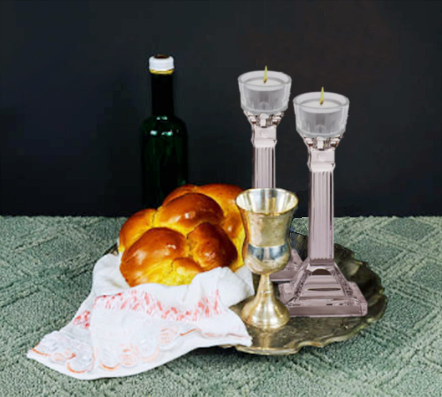 Ner Mitzvah Tea Light Holders with Tealight Candles - 2 Pack Crystal Glass Tealight Candle Holder for Candelabra and Candlesticks - Safety Rubber Set Included - Fits All Standard Tealights