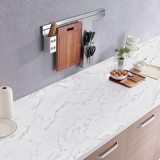 practicalWs Marble Wallpaper Granite Gray/White Paper Roll 23.6" x 196" Kitchen