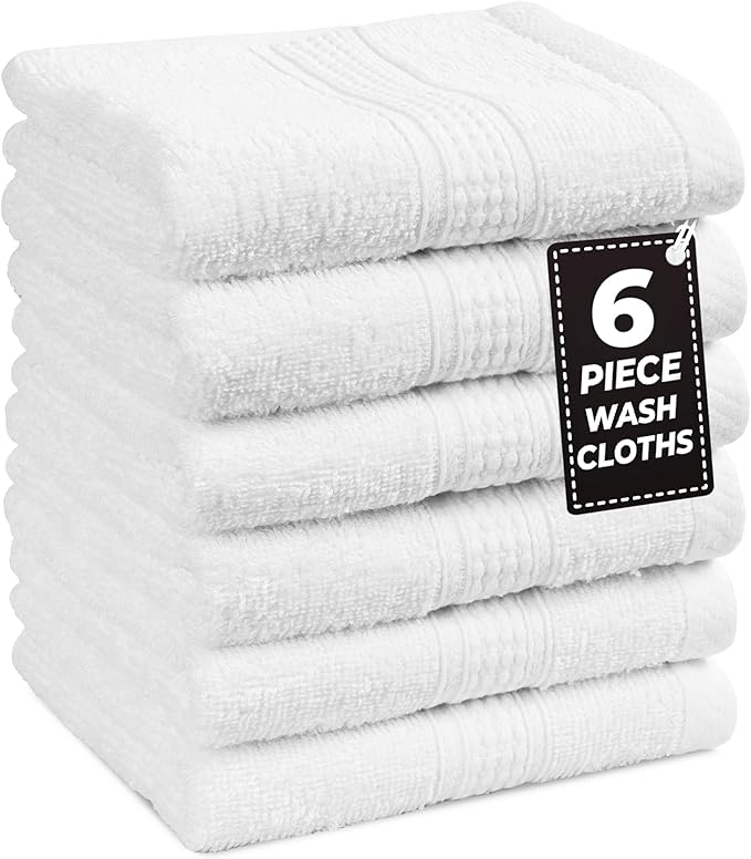 LANE LINEN 6 PC Wash Cloths Bathroom Set -100% Cotton Highly Absorbent