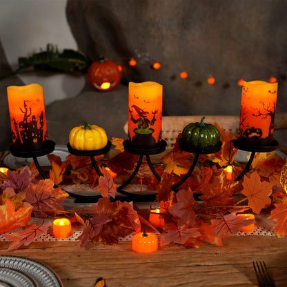 Homemory Halloween Candles, Orange Flameless Candles, Real Wax Flickering Battery Operated LED Pillar Candles with Remote Timers for Halloween Spooky Decoration, Day of The Dead, 3”x6”, Set of 3
