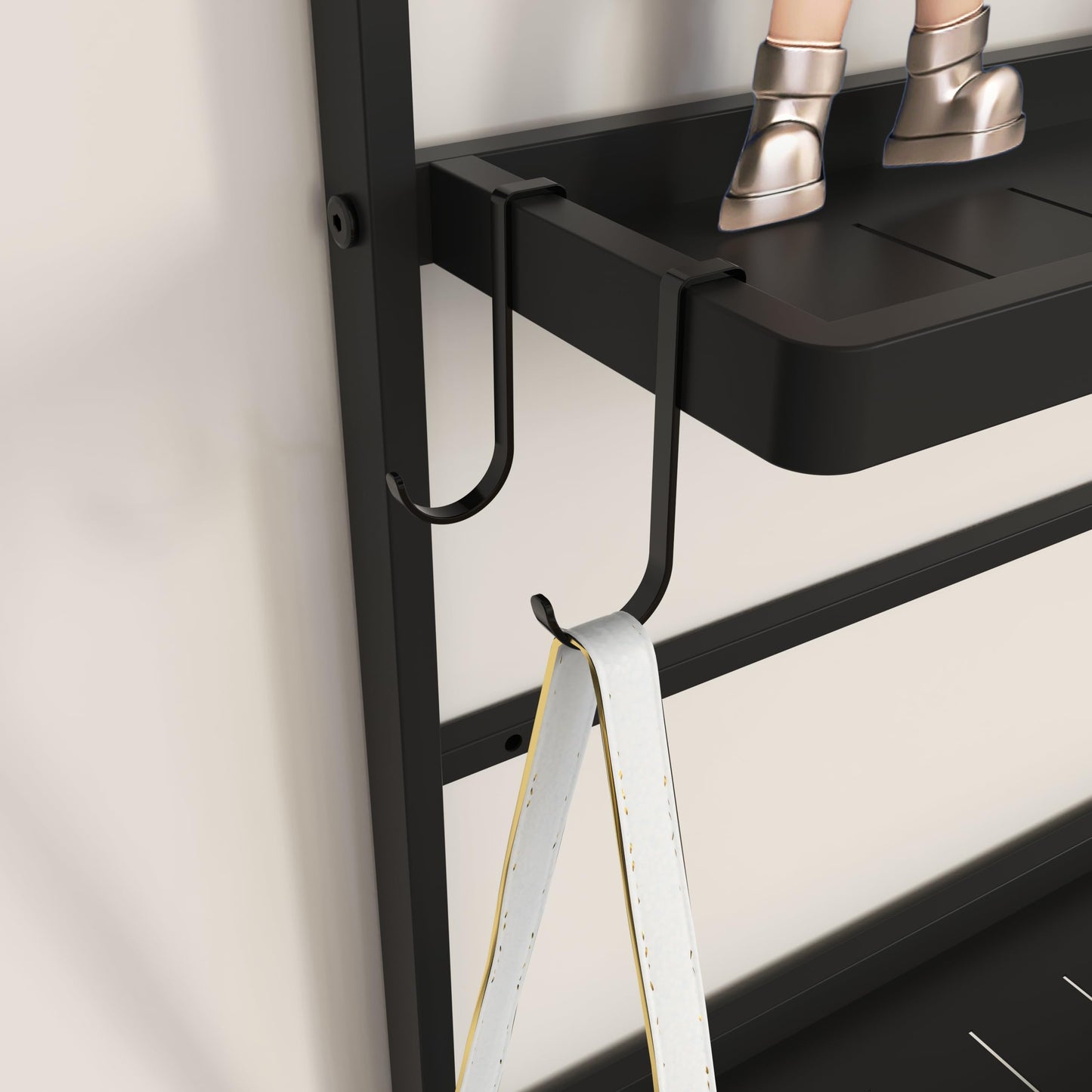WONSTART 45" X 16" Black Wall Mirror with Shelf and Hooks, Rectangle Mirror for Wall, 3 Trays and 12 Removable Hooks,for Living Room, Hallway, Bedroom (Black-Square)
