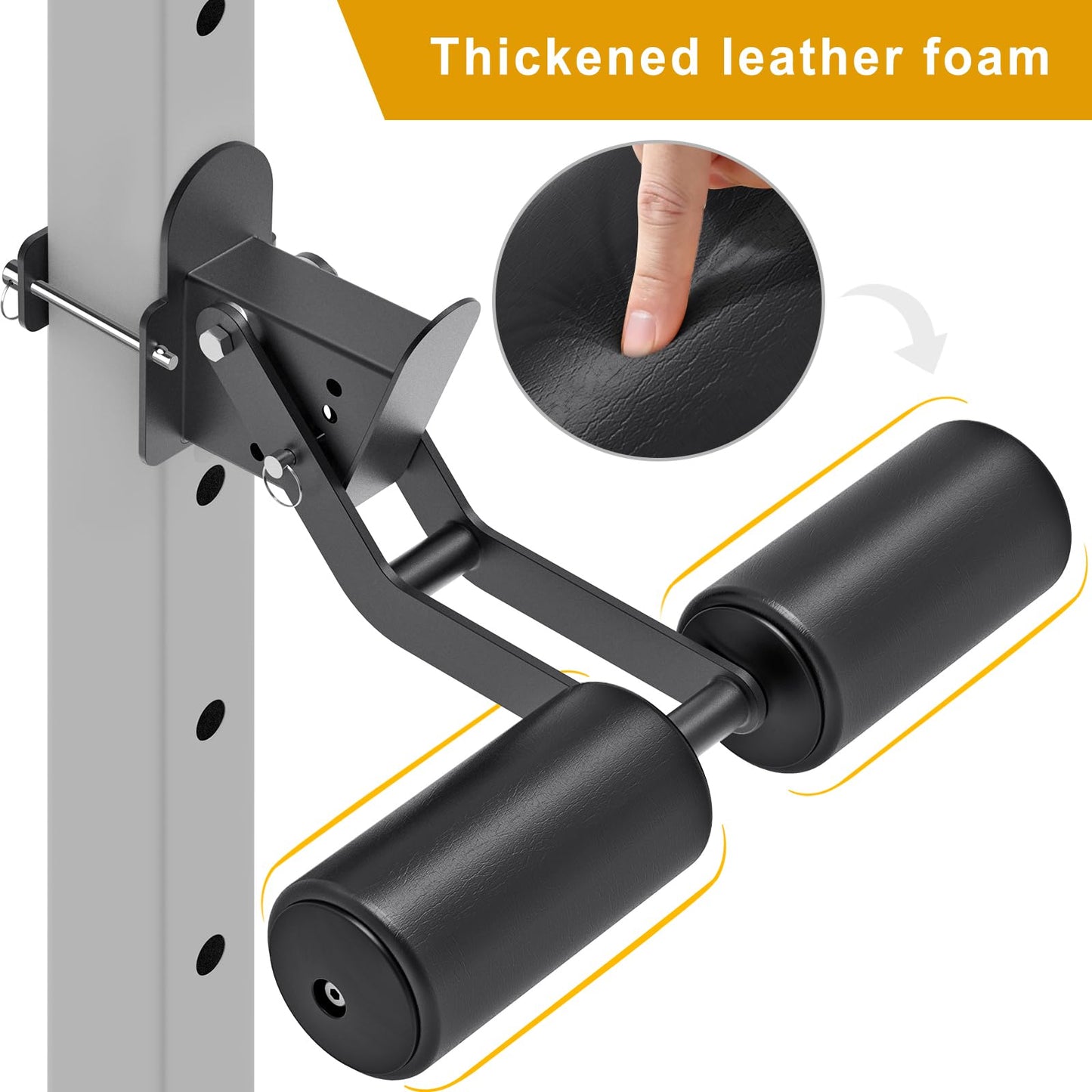 Kipika Nordic Hamstring Curl Squat Rack Attachment for Power Rack with 5/8" or 1" Hole - Adjustable Leg Hold Down Attachment with Premium Leather Surface (for 3" x 3" Power Cage with 5/8" or 1" Hole)