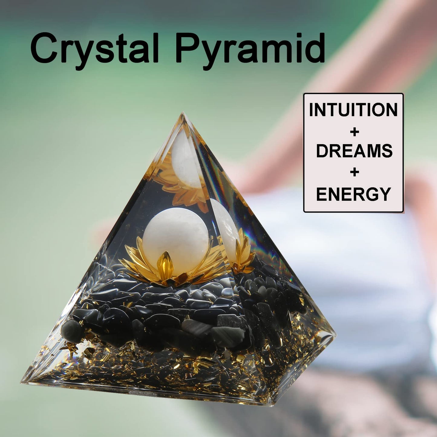 Orgone Pyramid - Positive Energy Source for Meditation, Stress Relief, Wealth Attraction | Crystal Pyramid Orgonite with Protection Crystals | Ideal Energy Generator & Stylish Room Decor