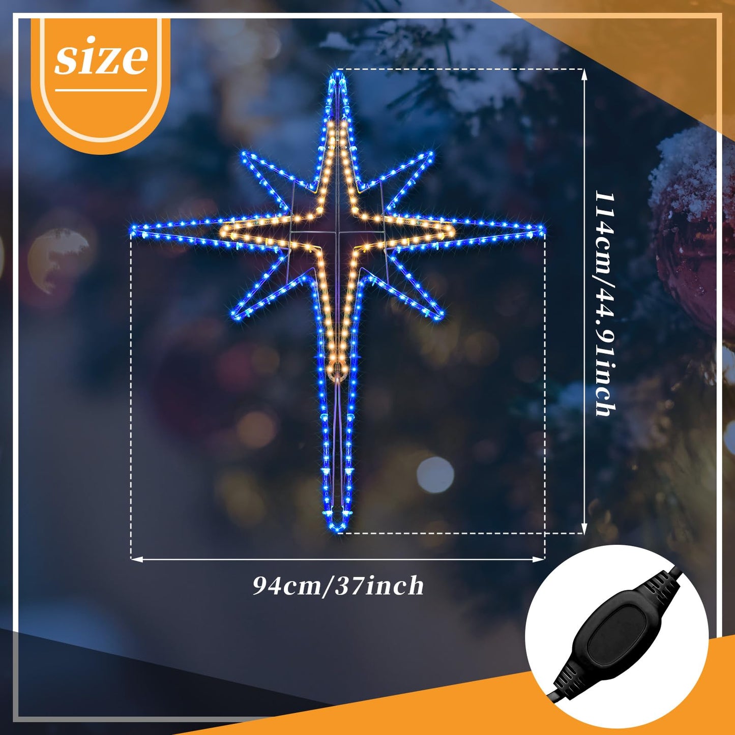 Wettal 43" Christmas Star of Bethlehem LED Star Hanging Lights Nativity Holy Family Light for Door Window Porch Wall Decoration Plug Operated Lighted Hanging Tree Topper(Warm Light)