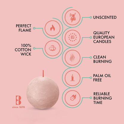 BOLSIUS 3 Pack Ivory Rustic Ball Pillar Candles - 3 Inch - Premium European Quality - Includes Natural Plant-Based Wax - Unscented 25 Hour Party Décor and Wedding Candles