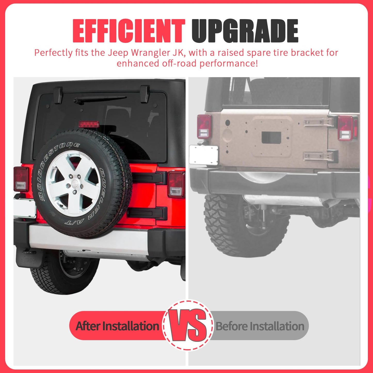 KLYONA for JK up to 37" Spare Tire Carrier with Third Brake Light Bracket Compatible with 2007 2008 2009 2010 2011 2012 2013 2014 2015 2016 2017 2018 Jeep Wrangler JK JKU Width-Adjustable Tire Lift
