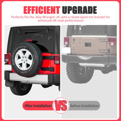 KLYONA for JK up to 37" Spare Tire Carrier with Third Brake Light Bracket Compatible with 2007 2008 2009 2010 2011 2012 2013 2014 2015 2016 2017 2018 Jeep Wrangler JK JKU Width-Adjustable Tire Lift
