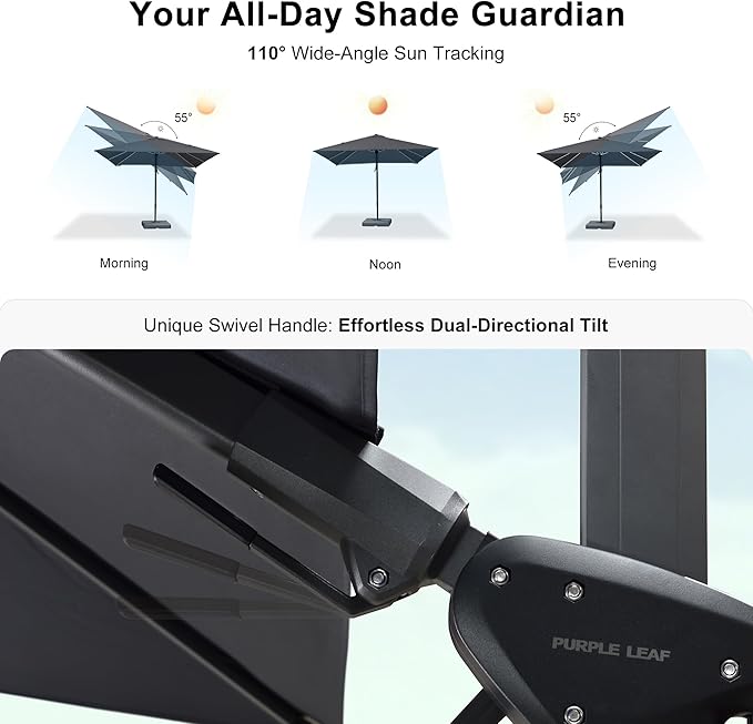 PURPLE LEAF 6.5' X 10' Right-left Tilt Patio Umbrella with Base Outdoor Cantilever Swivel Rectangle Umbrella Aluminum Offset Umbrella with 360-degree Rotation for Garden Deck Pool Patio Grey