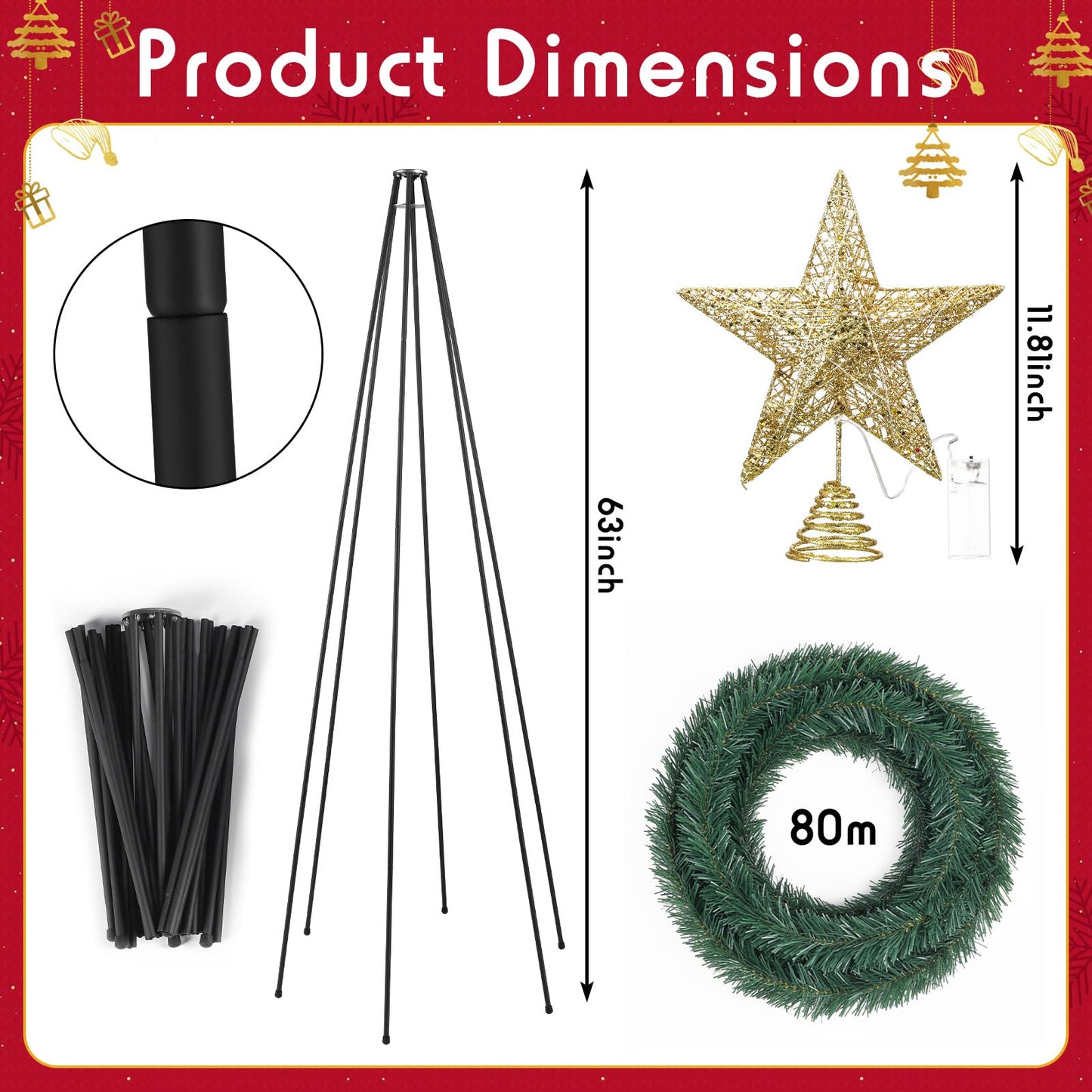 RoundFunny Mailbox Christmas Tree DIY Artificial Christmas Mail Box Swags Includes Metal Hexagonal Bracket 262.5 Ft Xmas Garland Xmas Star Topper for Home Outdoor Mail box Holiday Decor