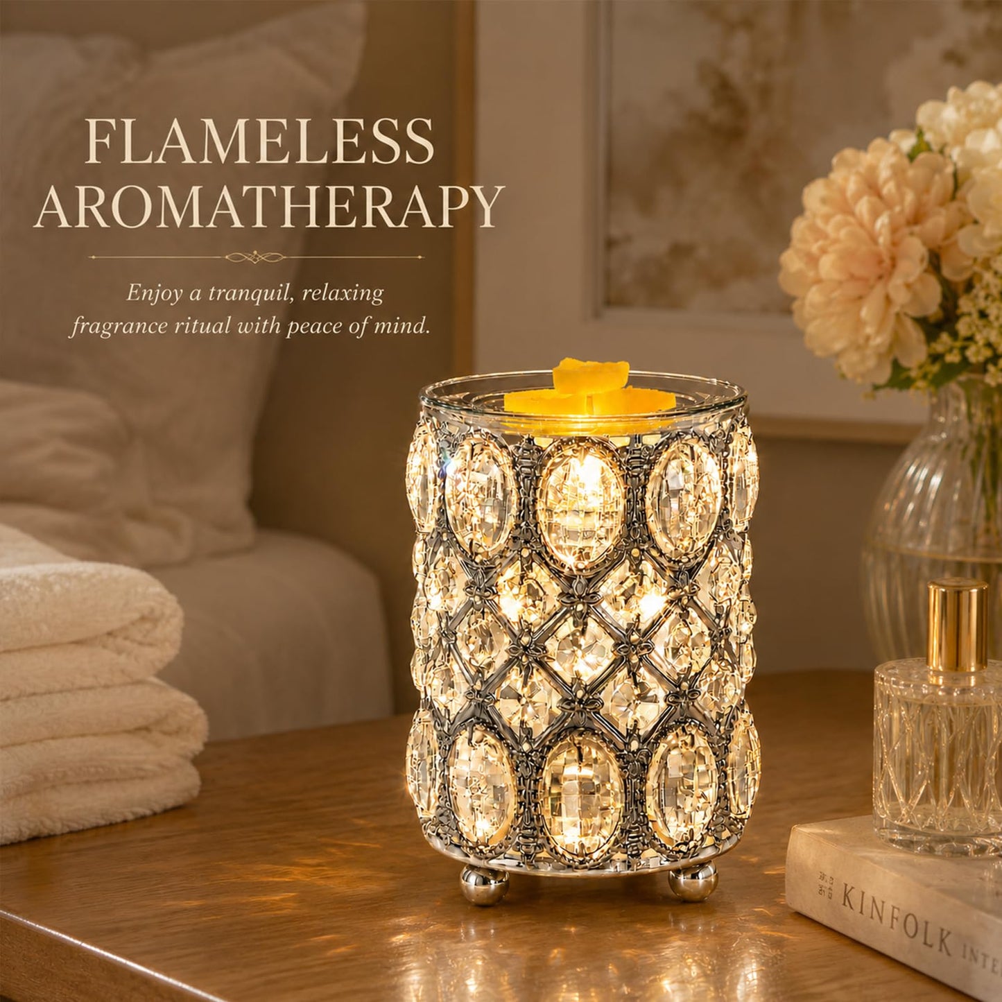 Leyoue Wax Warmer Wrought Iron Crystal Wax Melt Warmer Electric Oil Burner Wax Melt for Gifts & Decor, Home, Office, SPA,Bedroom