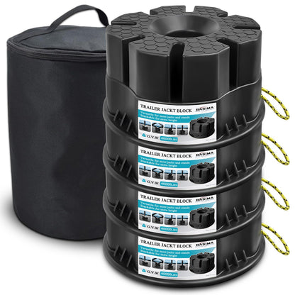 Trailer Jack Blocks Set of 4 – Basima RV Leveling Blocks, Heavy-Duty Universal-Fit Stackable 6" RV Stabilizer Blocks for 5th Wheel, Camper, Travel Trailer, and Tongue Jacks with Carrying Bag, Black
