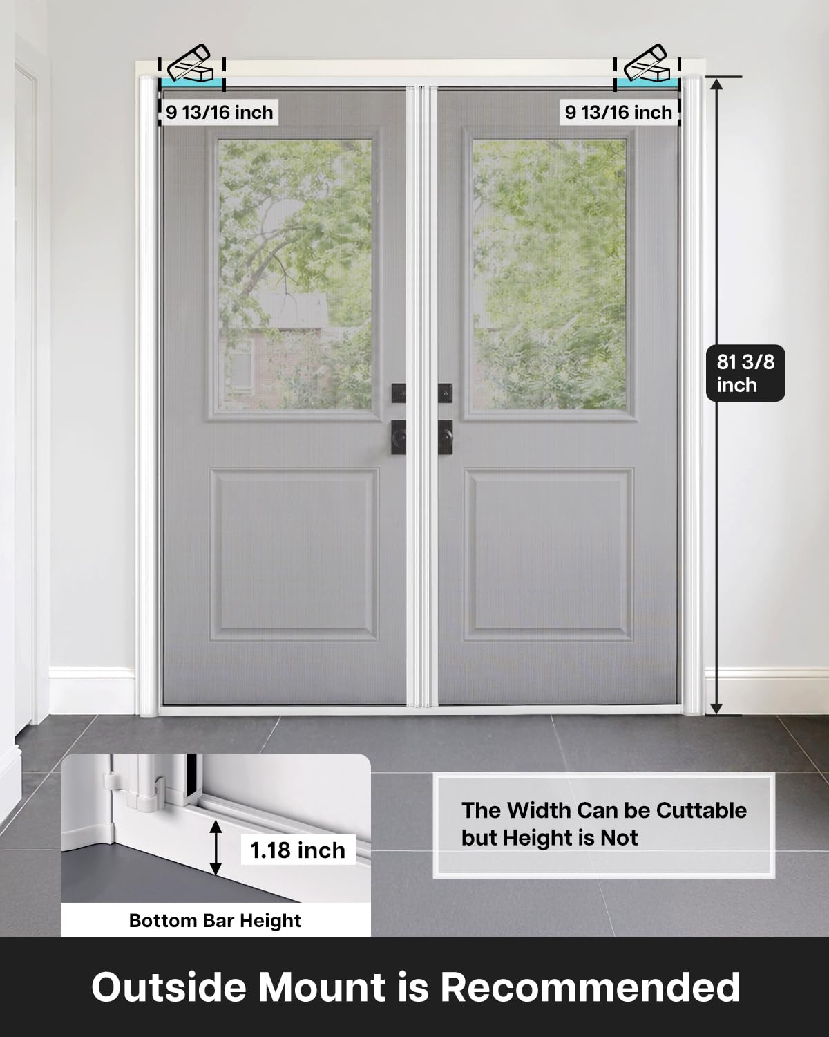 Paramondo Retractable Screen for Double Doors - Self-Stop Sliding Patio Screen with Aluminum Frame & Fiberglass Mesh, White, Size 72 3/4" W x 81 3/8" H