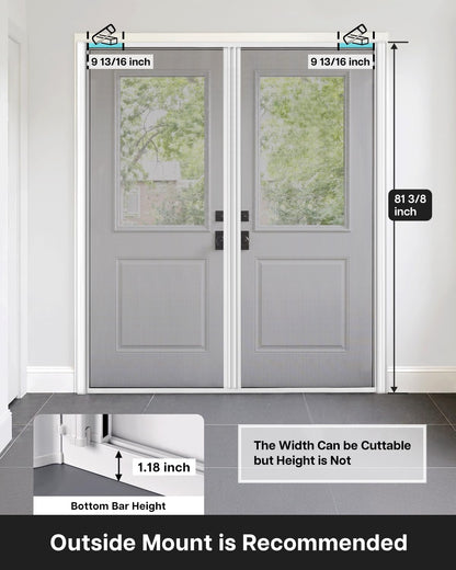 Paramondo Retractable Screen for Double Doors - Self-Stop Sliding Patio Screen with Aluminum Frame & Fiberglass Mesh, White, Size 72 3/4" W x 81 3/8" H