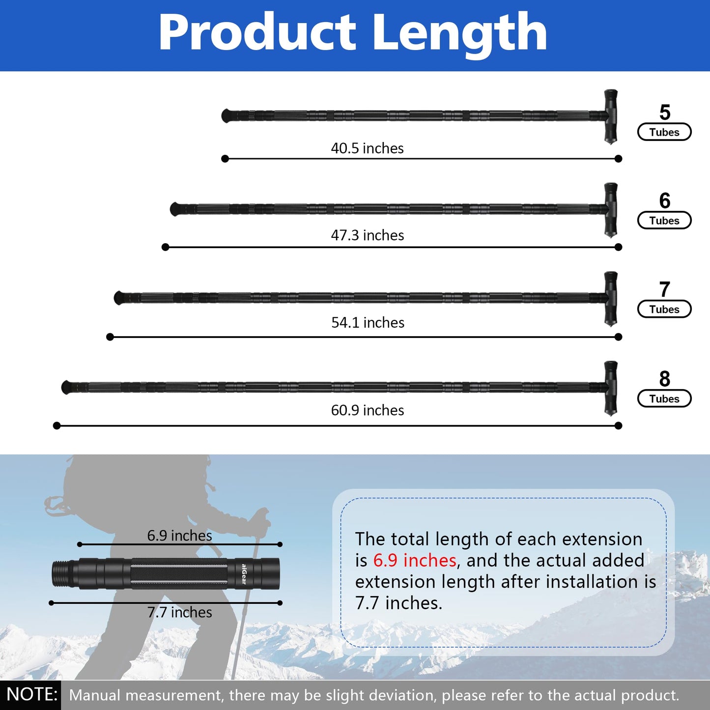 aiGear G2 Tactical Hiking Stick, Heavy-Duty 8 Section Adjustable Walking Staff for Men Women, Aerospace Aluminum Trekking Poles with Multi-Tool for Camping Wading Self Defense Overlanding