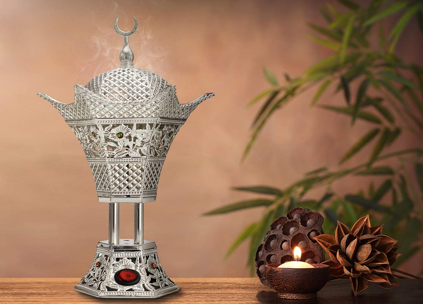 AM Regulator Electric Incense Burner – Adjustable Temperature and Timer Oud Burner for Bakhoor, Frankincense, Resin and Essential Oils - Safe Aromatherapy Burner for Home and Office (Silver)