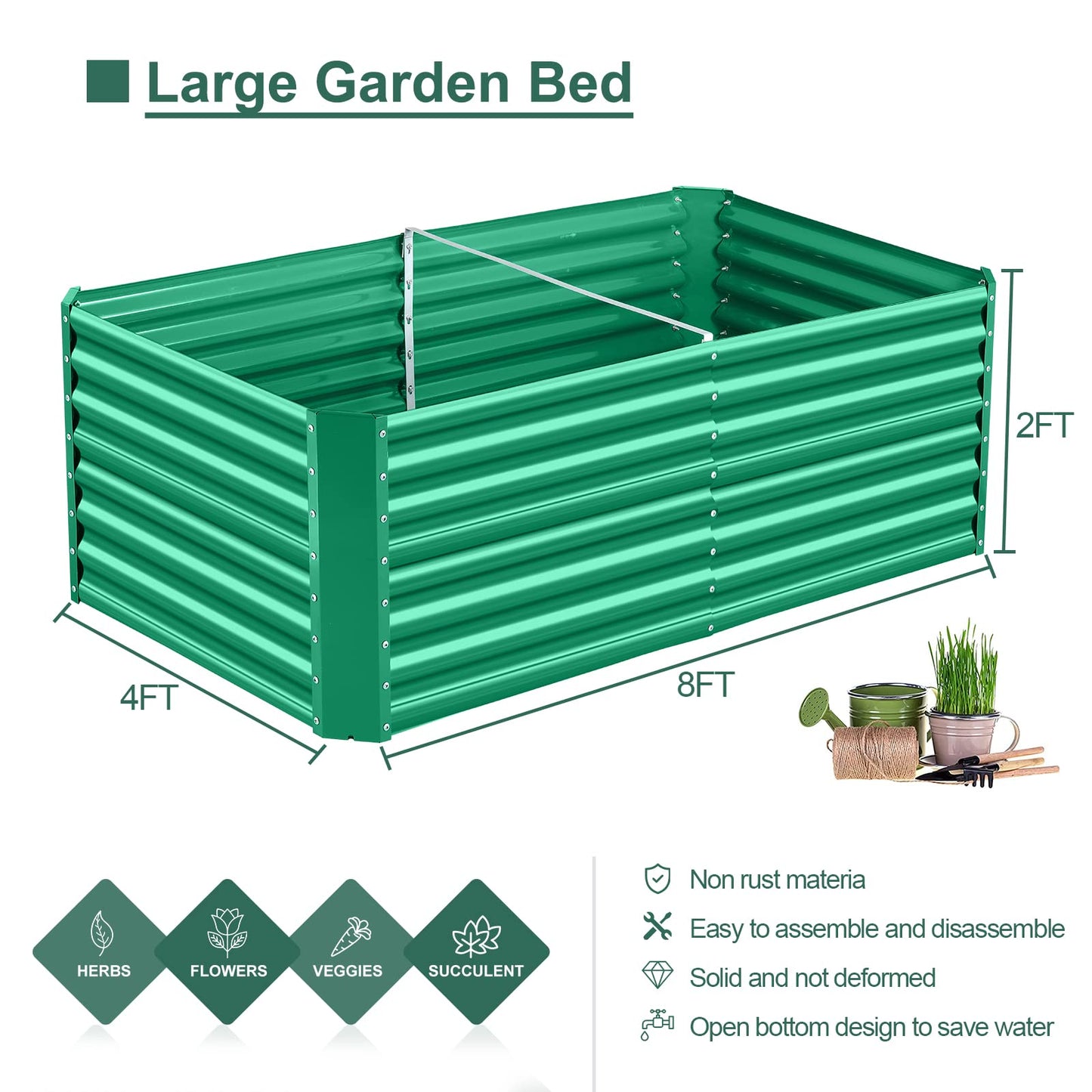 Land Guard 6×3×2 ft Galvanized Metal Raised Garden Bed, 2FT Deep Root Elevated Planter Box Steel Large Vegetable Flower Bed Kit(Green)