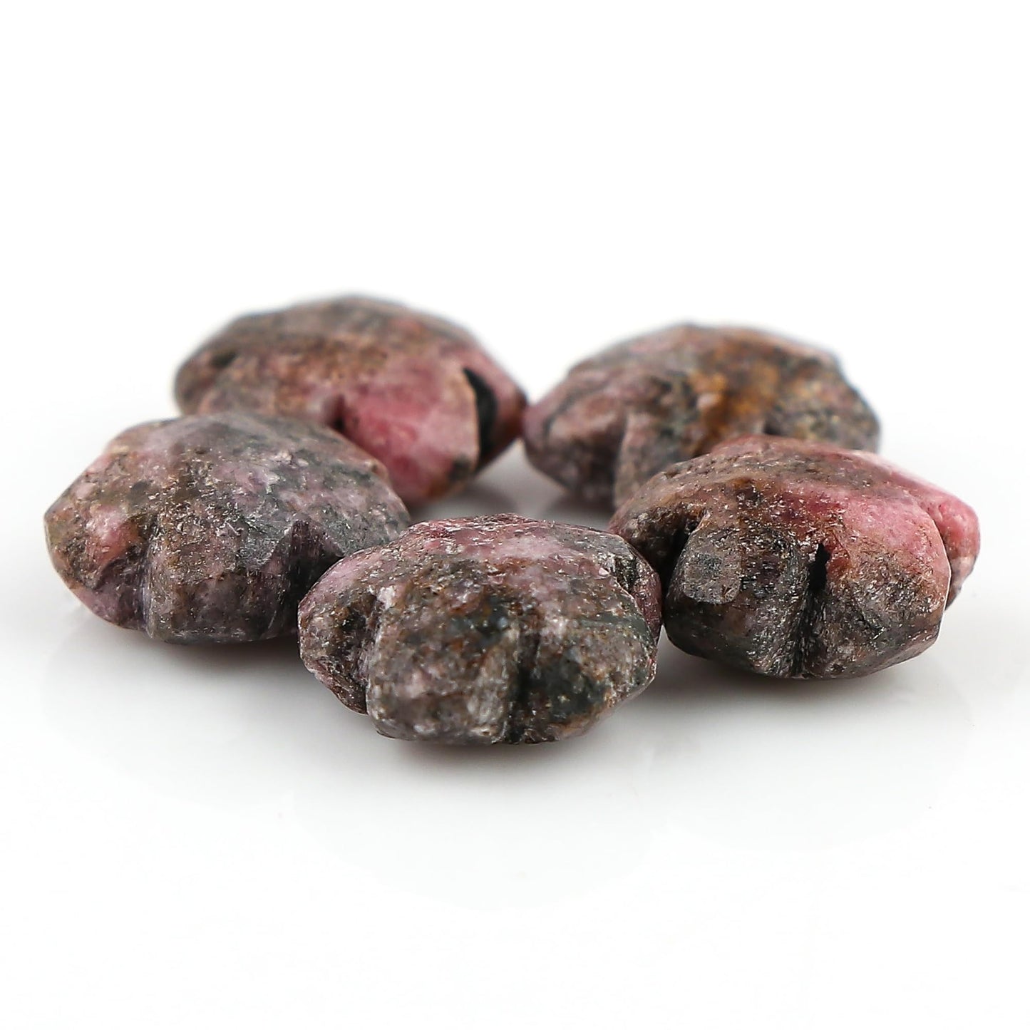 CRYSTALINES 5pcs, Wholesale Natural Rhodonite Gemstones, Bulk Flower Shape Stones, Assorted Loose Supply, DIY Craft-Jewelry Making, Chakra Healing Crystals, Gem Collection, 10-12mm