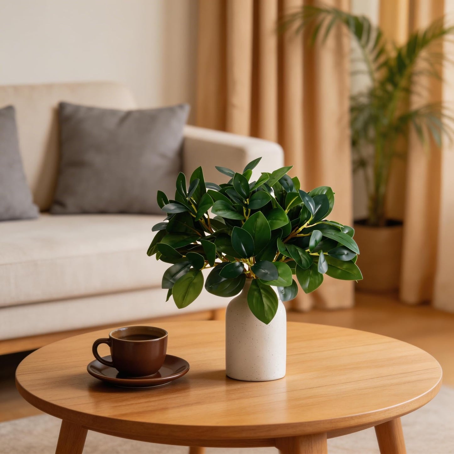 12 Inch Artificial Plant Indoor,Small Fake Plants Eucalyptus Stems With Vase,Faux Greenery In Pot For Farmhouse Home Decor,Bathroom Living Room Kitchen Office Coffee Table Centerpiece (cream white)