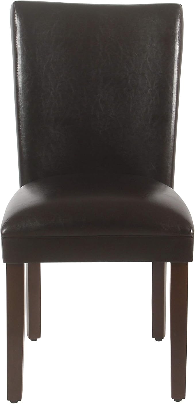 HomePop Parsons Upholstered Accent Dining Chair, Dark Brown Faux Leather