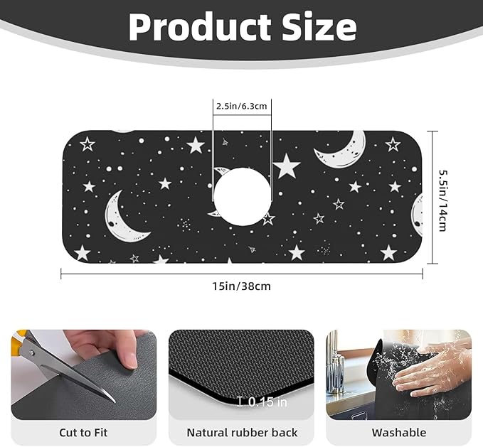 Faucet Draining Mat For Kitchen Sink, Moons Stars White Diatom Mud Absorbent