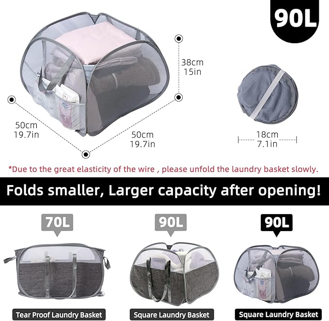 Collapsible Laundry Basket, 90L Foldable Pop Up Laundry Hamper