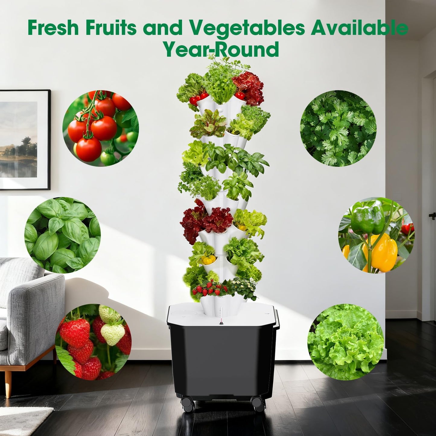 Vertical Hydroponic Tower Garden，35 Pods 7-Layer Indoor Outdoor Growing System with Smart Timer,3 Seed Starter Tray.Water Pump-BPA-Free Modular ，for Hydroponic Gardening Lovers Planting Vegetables