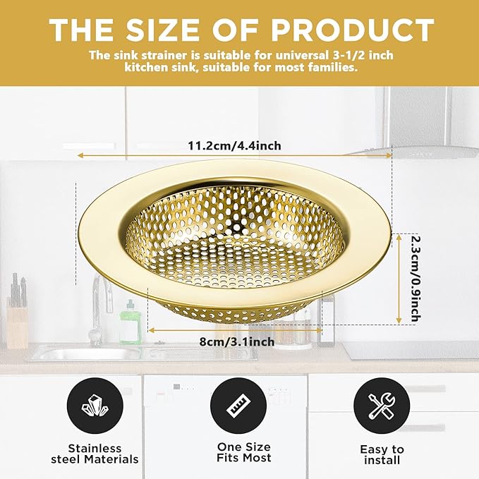 Retisee 2 Pcs Sink Strainer Stainless Steel Kitchen Sink Drain Strainer Basket