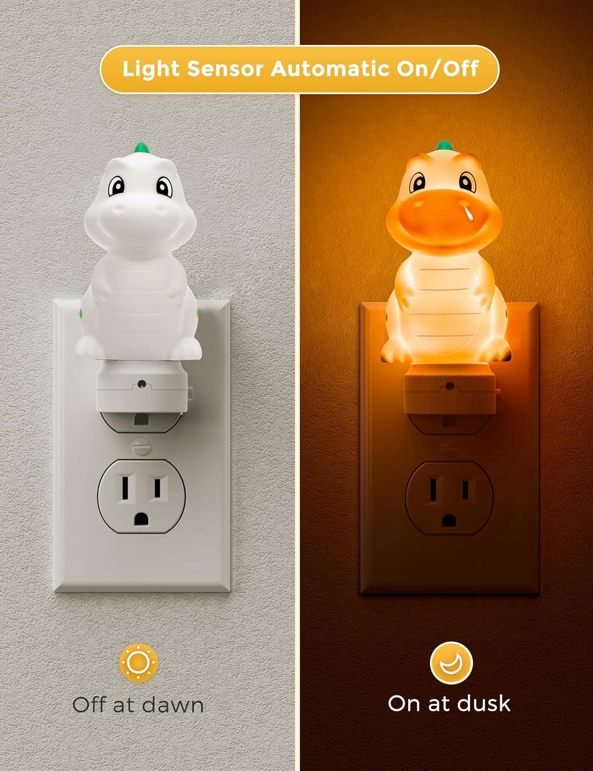 L LOHAS LED Plug in Night Light for Kids,2-Pack 3D Cute Dinosaur Night Lights with Dusk to Dawn Sensor, RGB+Soft White 3000K Dinosaur Night Light,Christmas Birthday Gift Nightlight for Kids,Room Decor