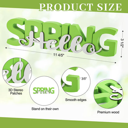 COCHIE Wooden Hello Spring Sign, Spring Decorations for Home, Office, Shelf, Mantel, Indoor, Wood Spring Decor, Spring Table Top Party Decoration (Hello Spring)