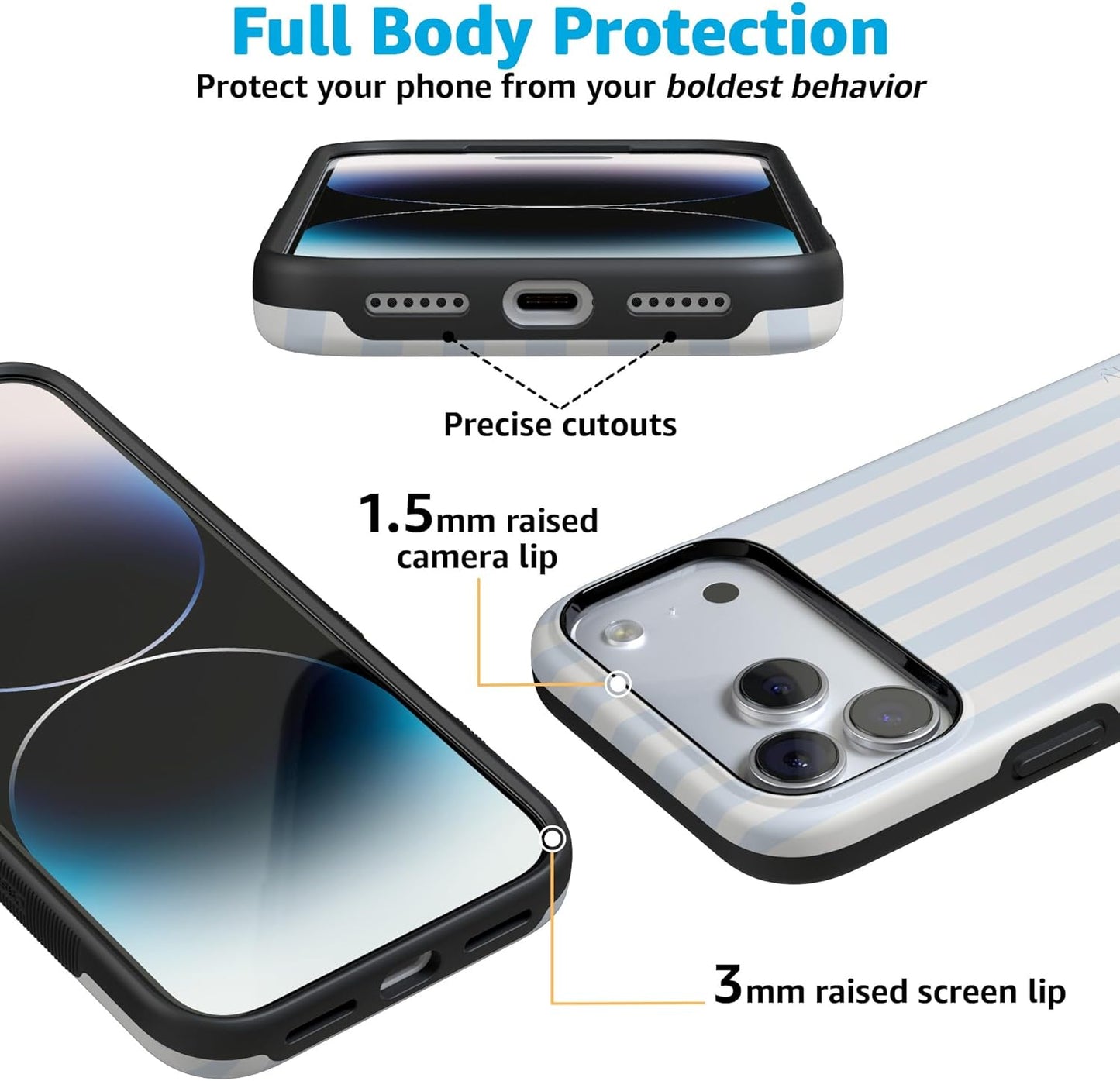 Casely iPhone 17 Pro Case | Blue Stripes | Sunday Best | Compatible with MagSafe | Bold Protective Design