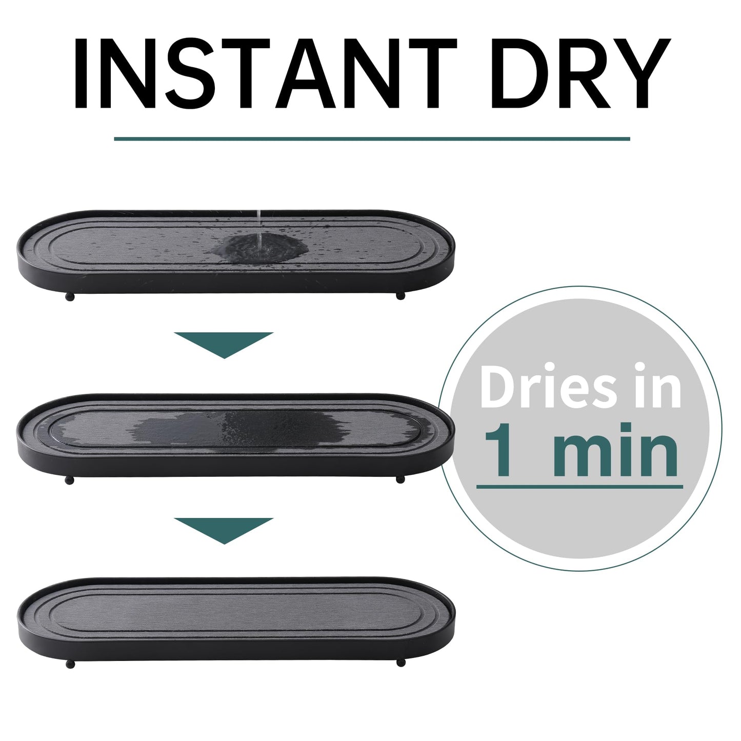 Water Absorbing Stone Tray, Fast Drying Diatomite Stone Kitchen Sink Tray Coasters, Bathroom Tray,Sink Organizer,Bathroom Counter Tray,Tray Hand Soap Dish & Holders (Black)