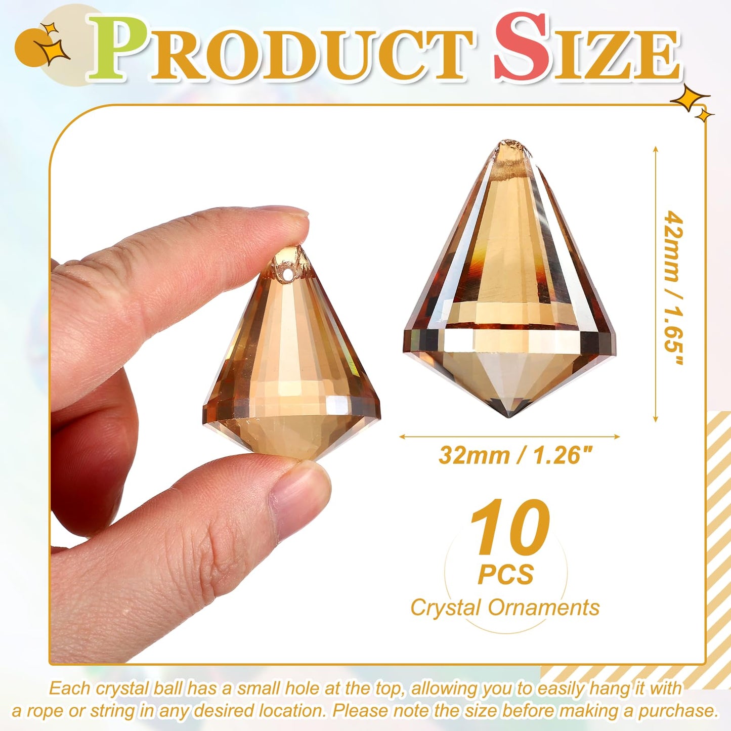 YELARXI Crystal Ball Prisms, Sun Catcher Hanging Prism Sun Catcher Pendant 42mm / 1.65Inch & 10 Pack & Champagne-Fitting for (Outdoor/Indoor/Windows/DIY Decor/Feng Shui/Chandelier)